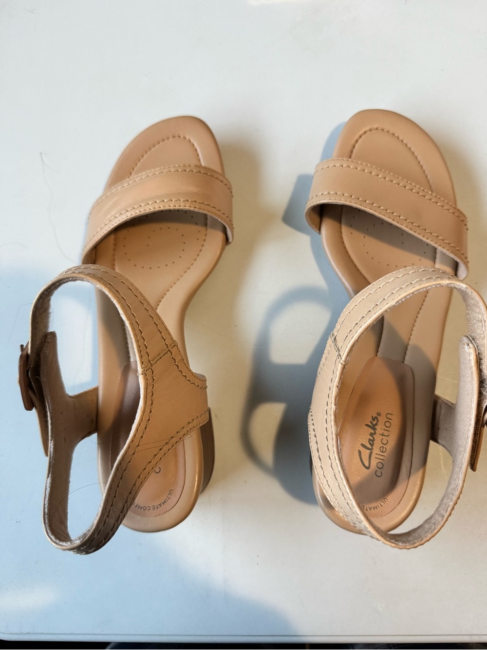 Clarks Women's Beige Two-Strap Ankle Strap Sandals